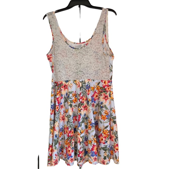 Women’s 1X Forever 21+ fit and flare skater dress tropical print with lace back - Picture 2 of 9